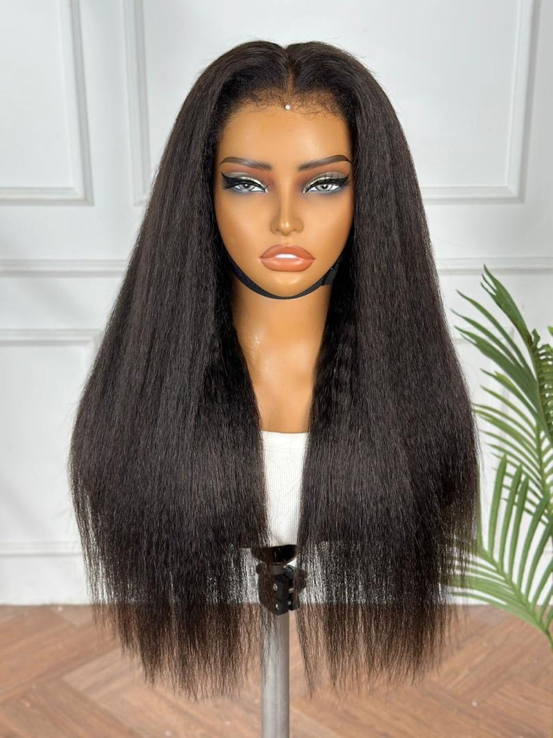 Raw hair 4c edge kinky straight 7x6 closure wig