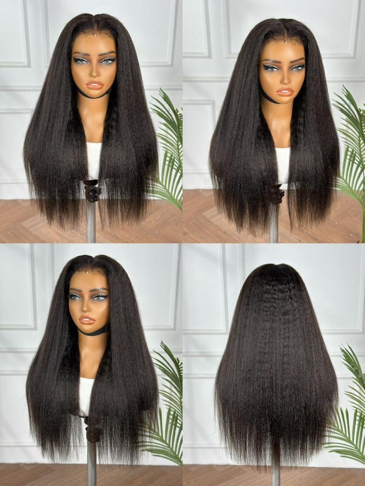 Raw hair 4c edge kinky straight 7x6 closure wig