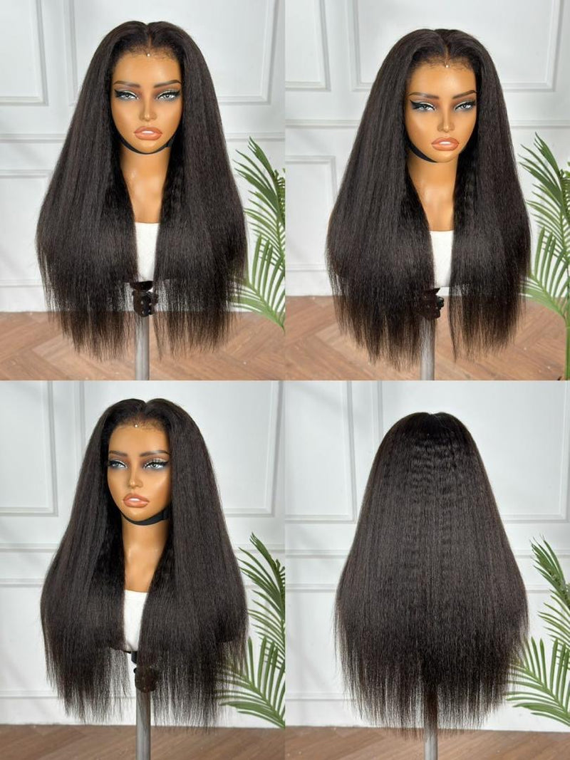 Raw hair 4c edge kinky straight 7x6 closure wig