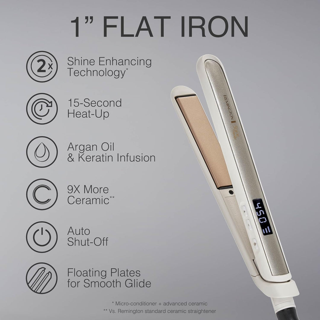 Remington Shine Therapy 1 inch Hair Straightener Iron, Flat Iron Infused with Argan Oil &amp; Keratin, Professional Ceramic Flat Iron for Less Frizz, Shines and Smooth, Styling Tools