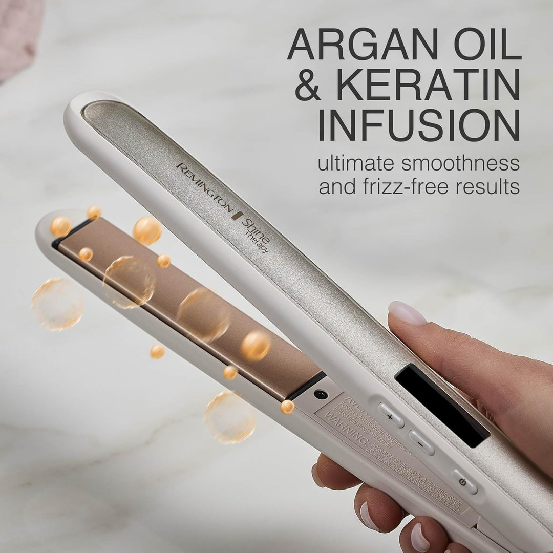 Remington Shine Therapy 1 inch Hair Straightener Iron, Flat Iron Infused with Argan Oil &amp; Keratin, Professional Ceramic Flat Iron for Less Frizz, Shines and Smooth, Styling Tools